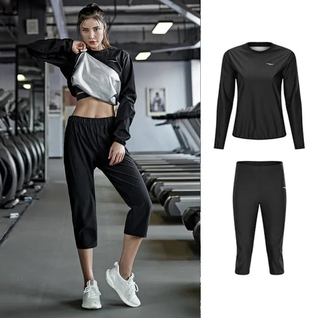 2 Piece Set Women’s Pullover Black Sauna Suit