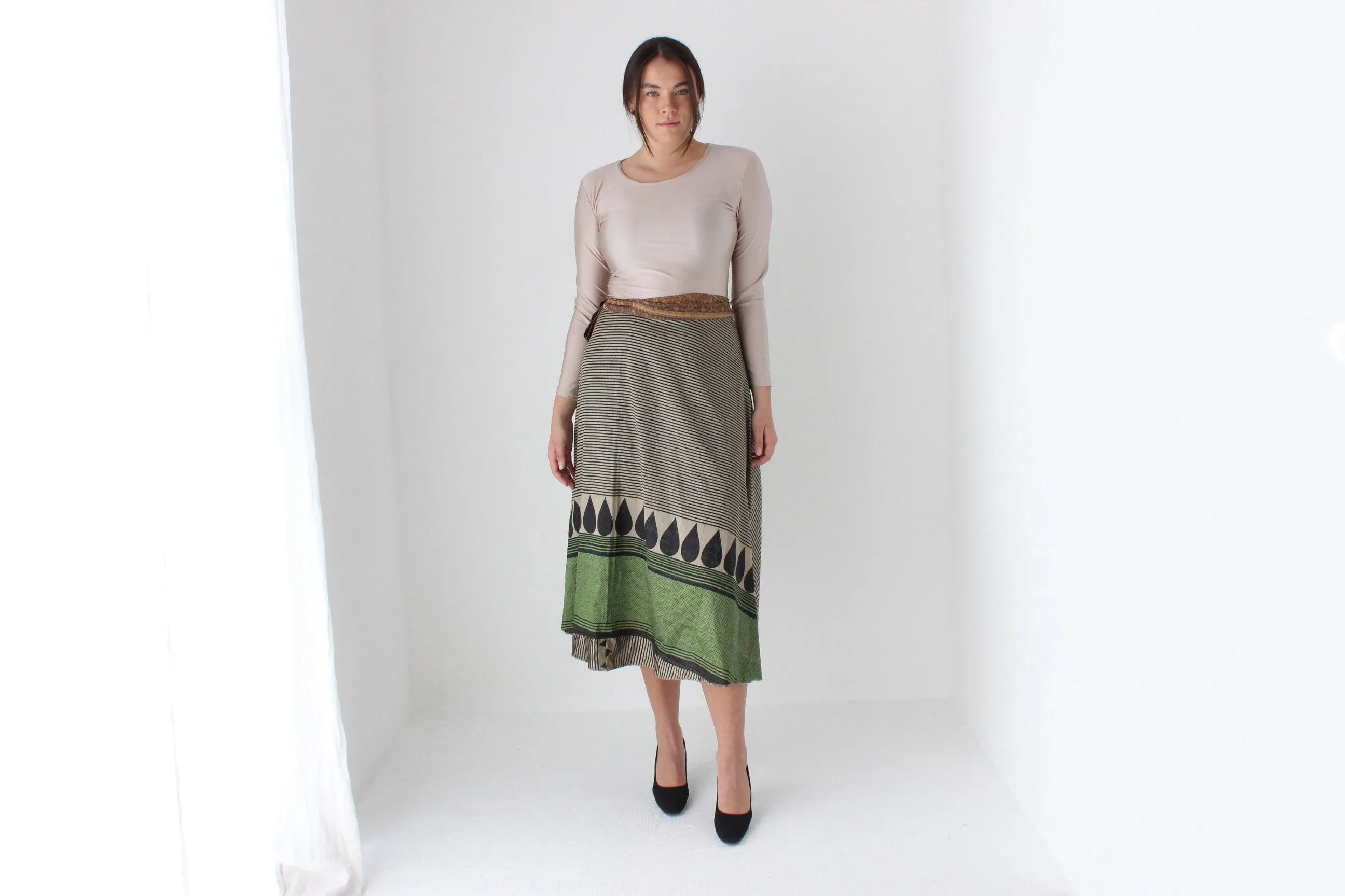 2000s Wearable Art Tie Up Free Size Wrap Skirt