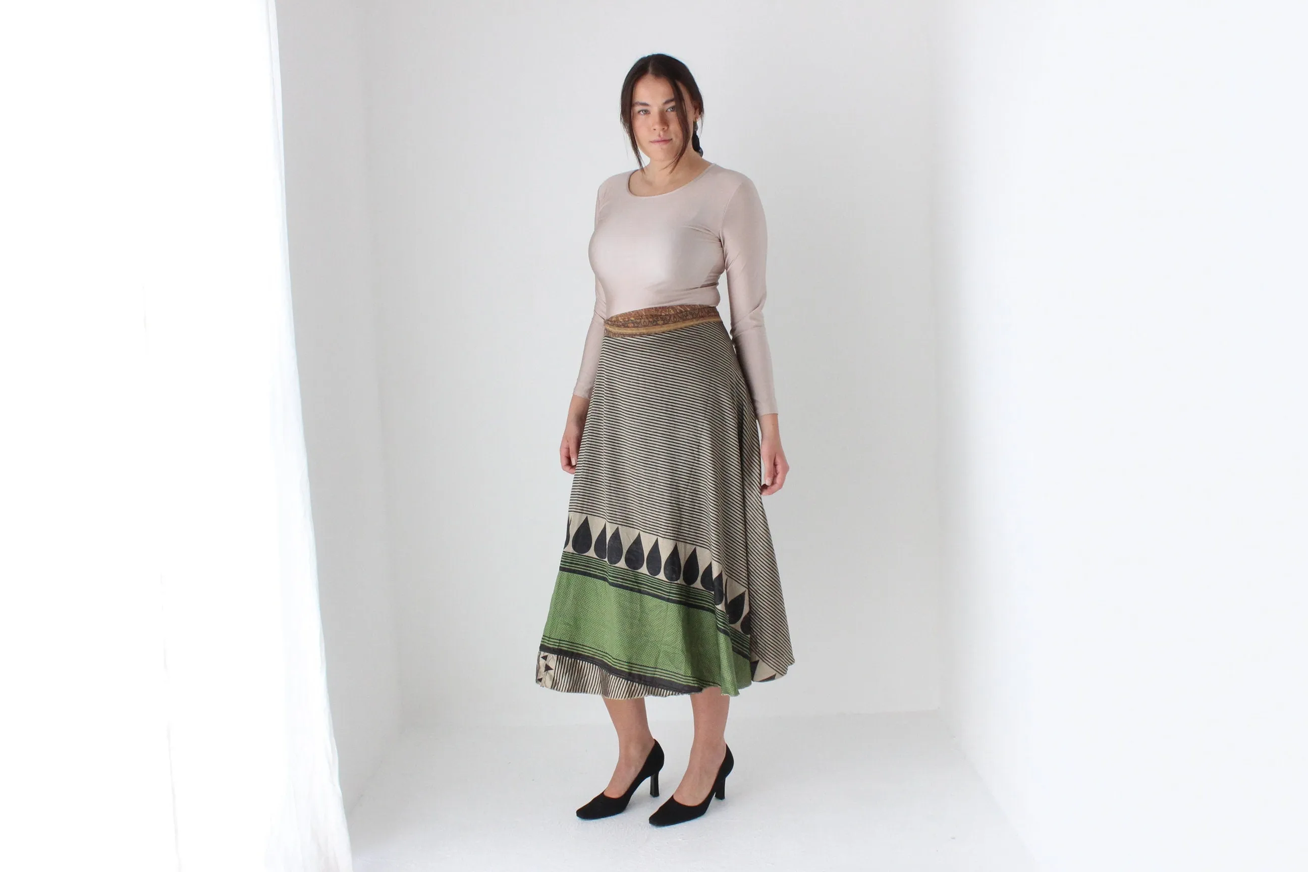 2000s Wearable Art Tie Up Free Size Wrap Skirt