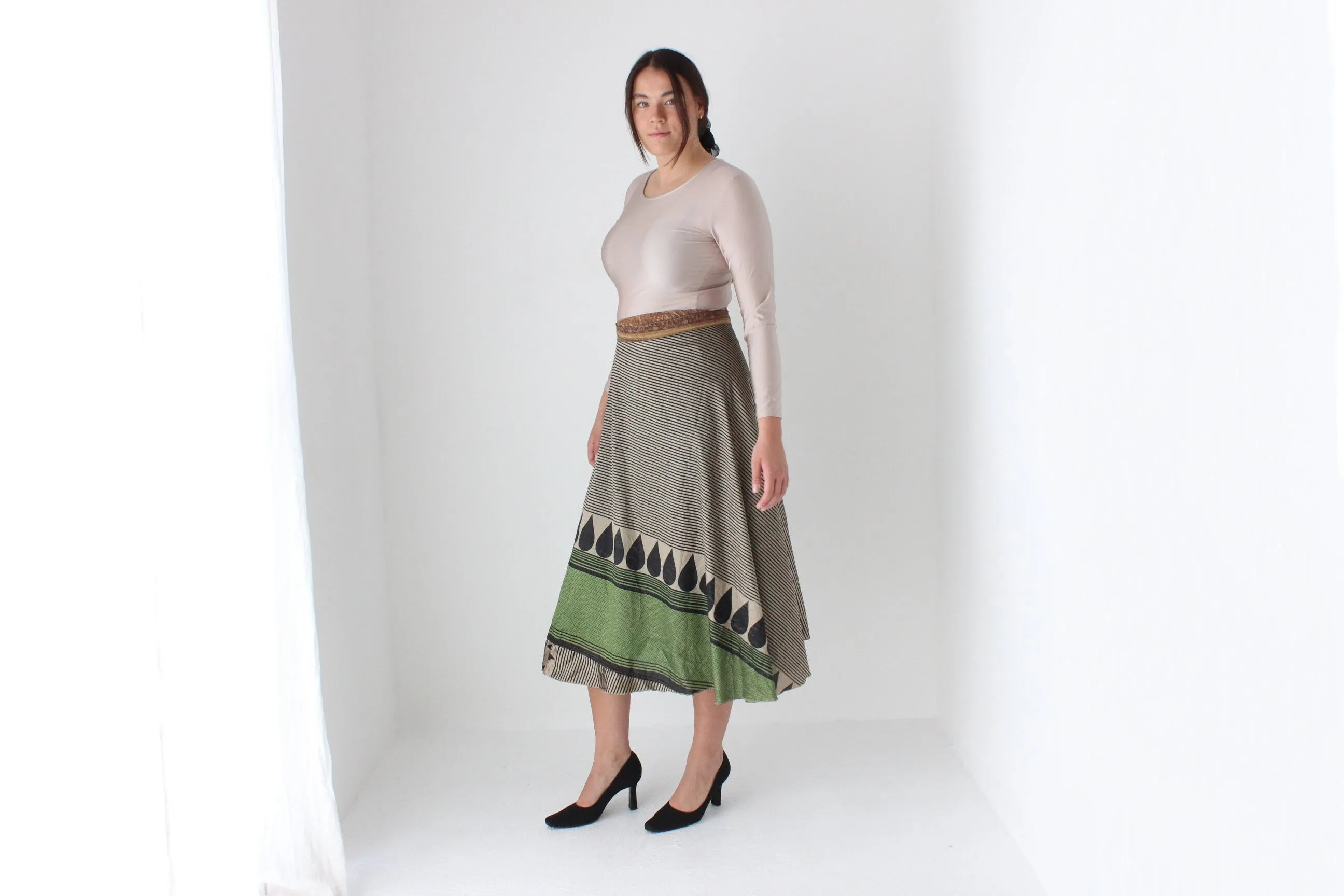 2000s Wearable Art Tie Up Free Size Wrap Skirt