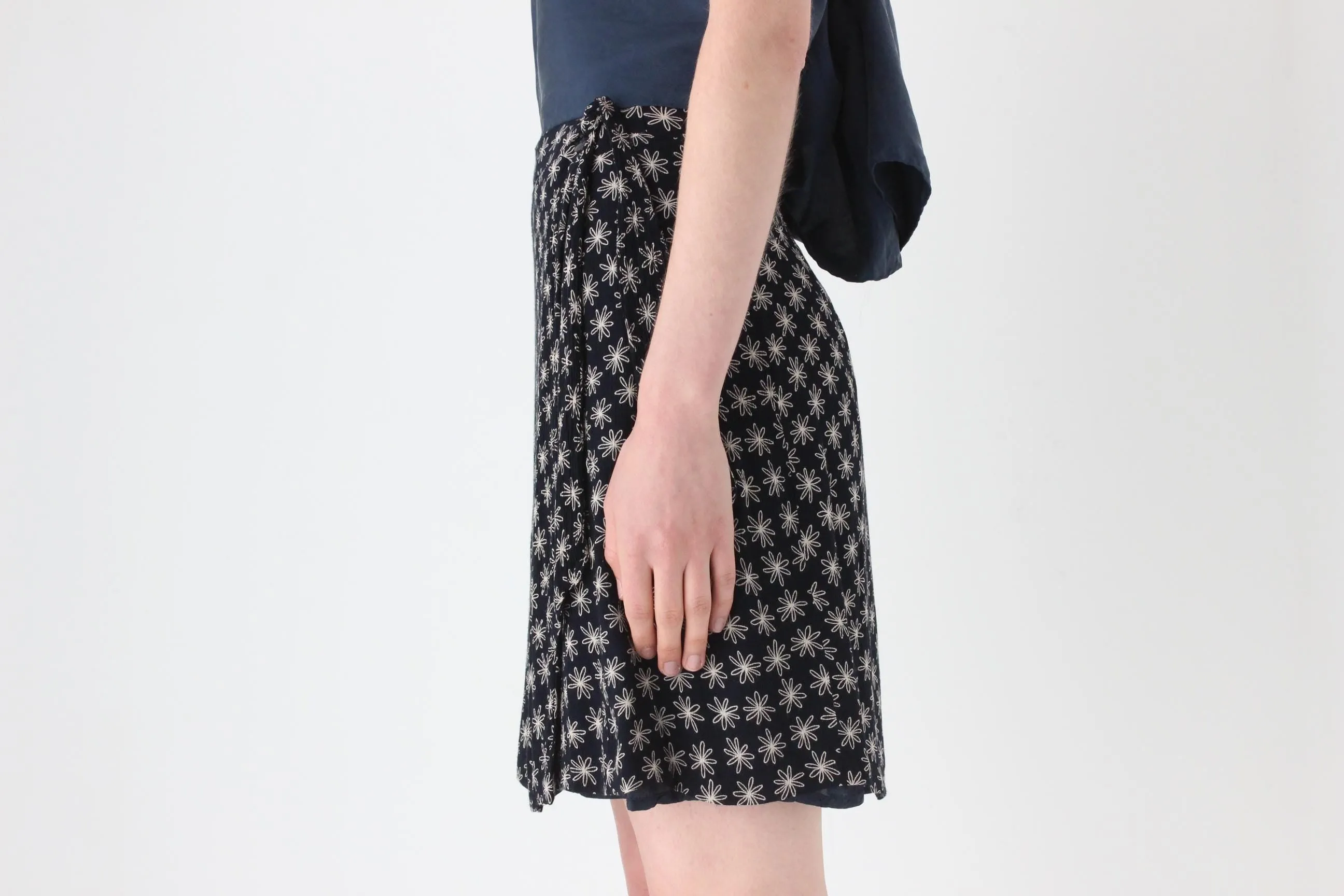 90s Floral Rayon Tie Up Wrap Mini Skirt