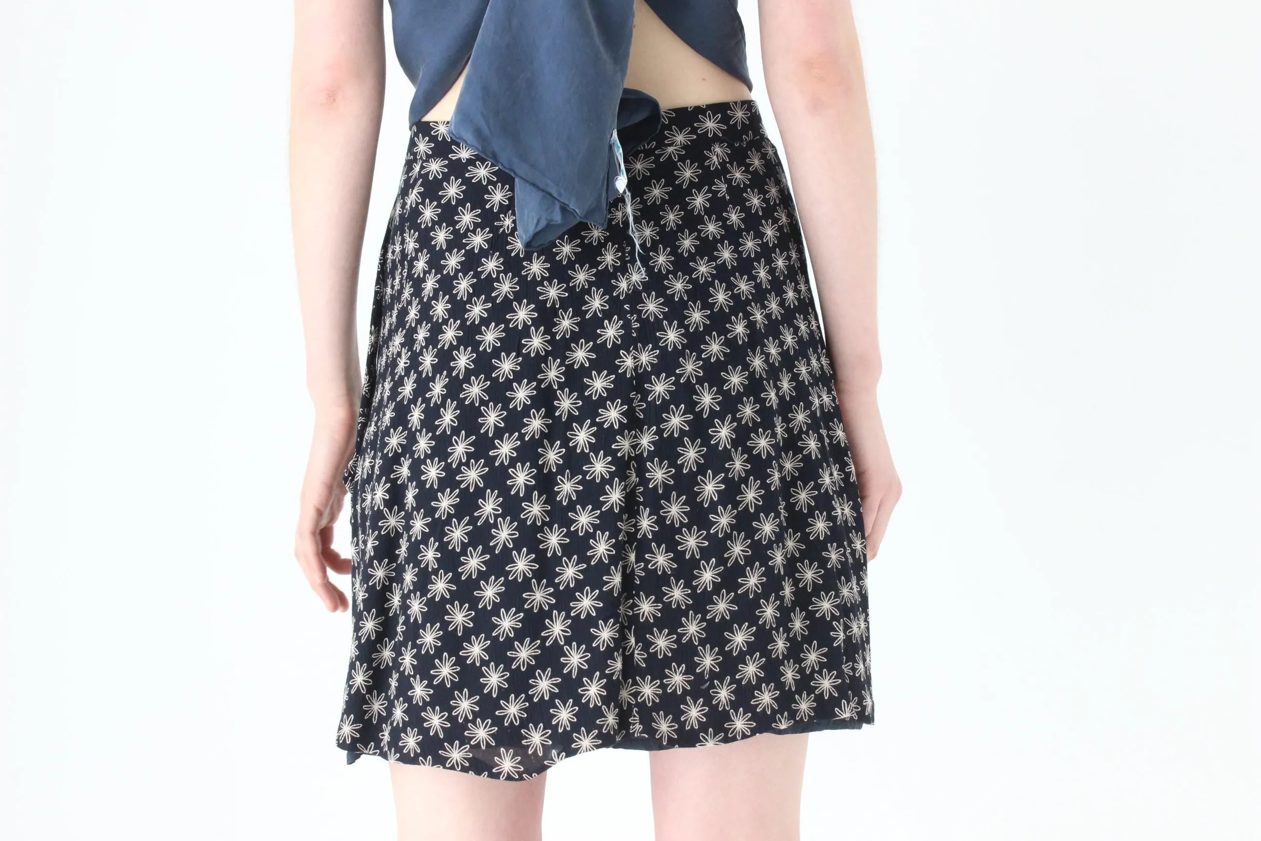 90s Floral Rayon Tie Up Wrap Mini Skirt