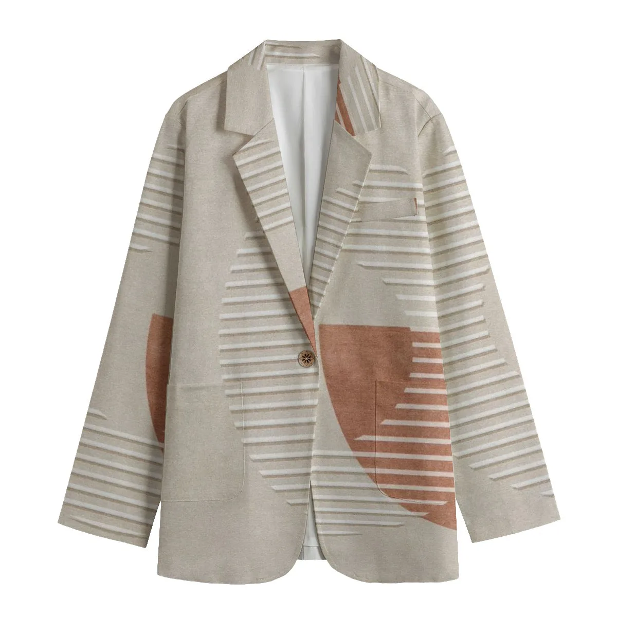 All-Over Print Women's Leisure Blazer | 245GSM Cotton52 badge, and rust print