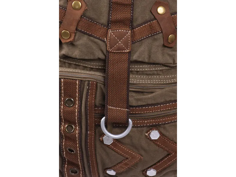 Army Green Multi-Pocket Canvas Backpack