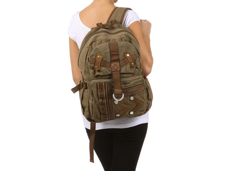 Army Green Multi-Pocket Canvas Backpack