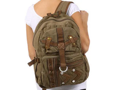Army Green Multi-Pocket Canvas Backpack