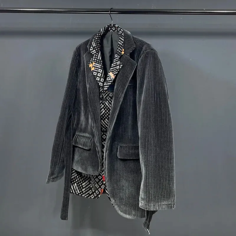 Asymmetric Fake Two Pieces Corduroy Blazer