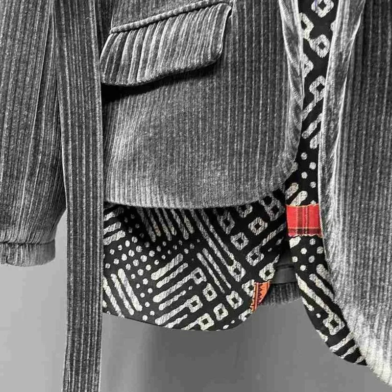 Asymmetric Fake Two Pieces Corduroy Blazer