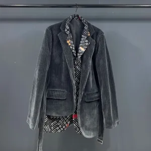 Asymmetric Fake Two Pieces Corduroy Blazer