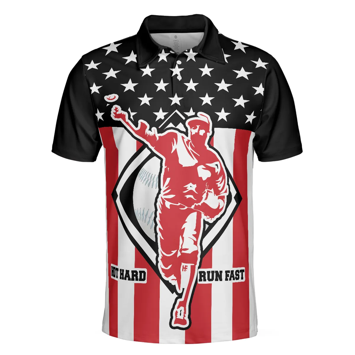 Baseball Hit Hard Run Fast Short Sleeve Polo Shirt, Black Theme American Flag Polo Shirt, Best Baseball Shirt For Men