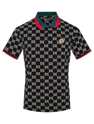 Black Men's Luxury Polo Shirt Red and Green Strip T-Shirt Regular-Fit
