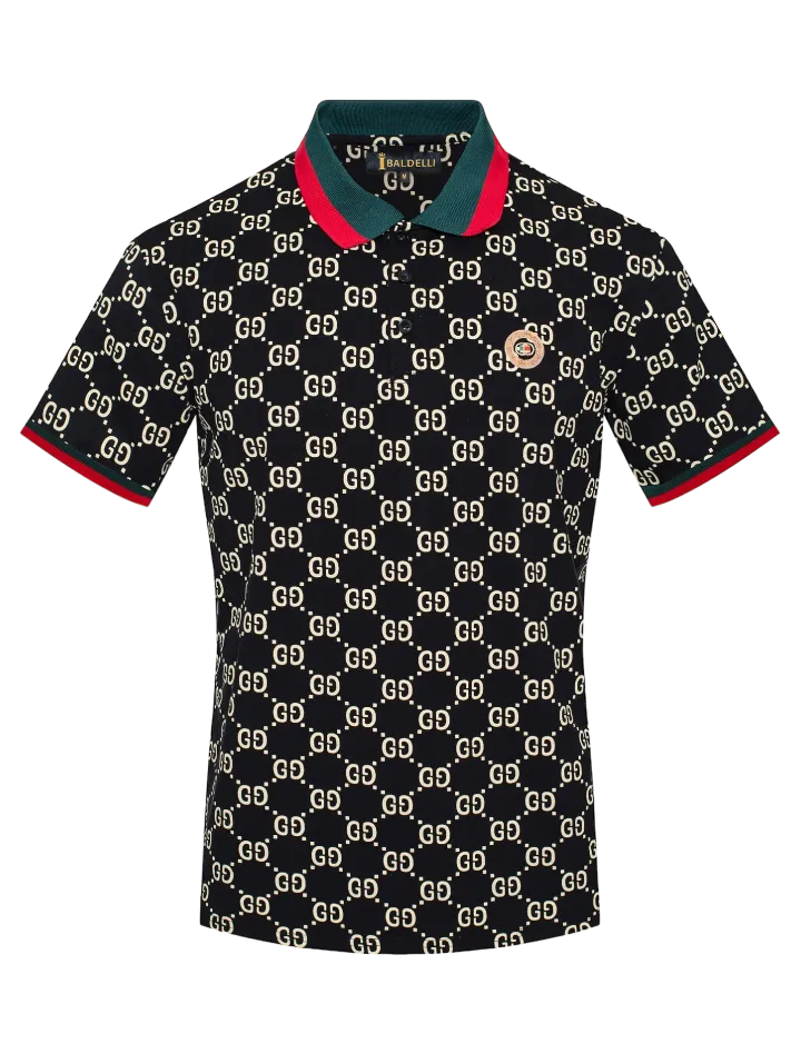 Black Men's Luxury Polo Shirt Red and Green Strip T-Shirt Regular-Fit