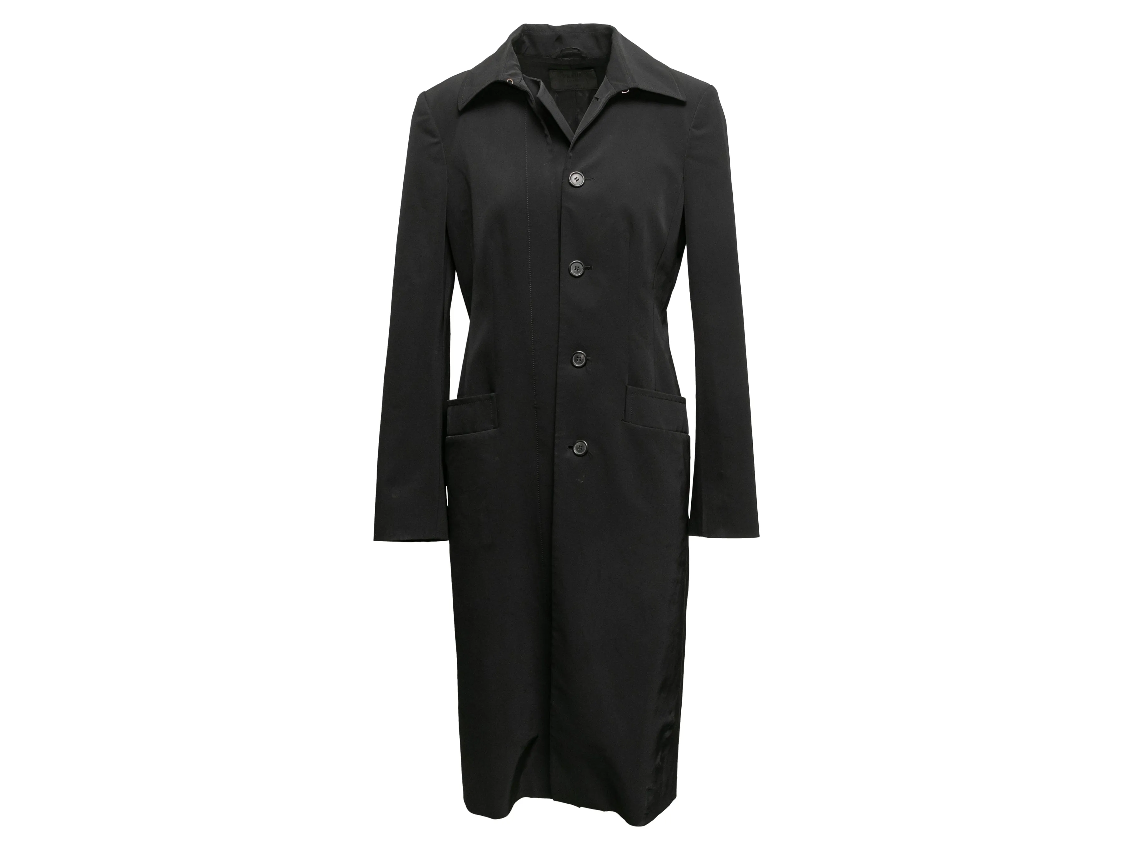 Black Prada Long Nylon Coat Size IT 44