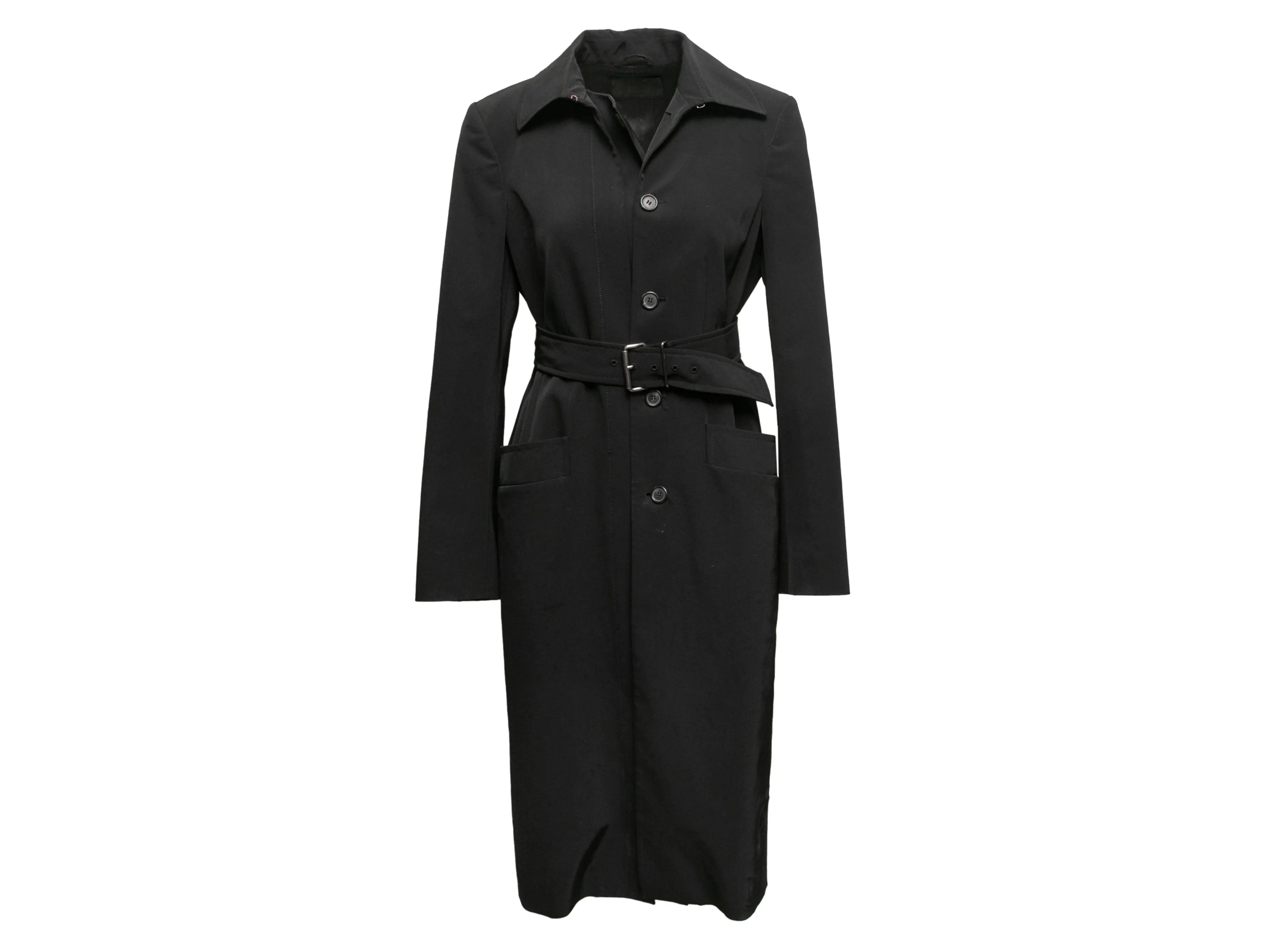 Black Prada Long Nylon Coat Size IT 44