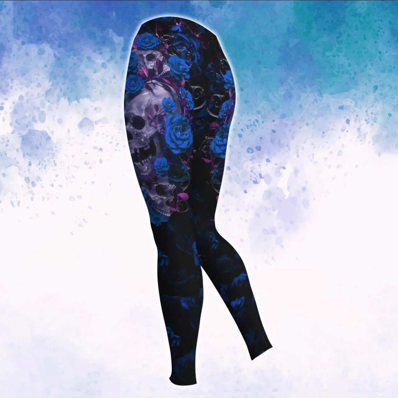 Blue Rose Skull Gothic Artwork Combo Hoodie and Leggings