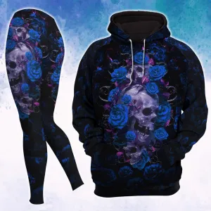 Blue Rose Skull Gothic Artwork Combo Hoodie and Leggings