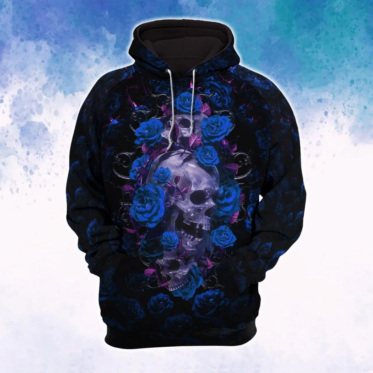 Blue Rose Skull Gothic Artwork Combo Hoodie and Leggings