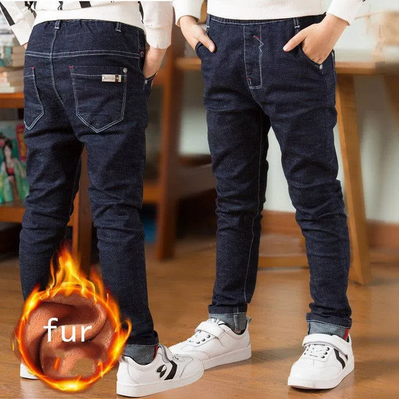 Boy's Solid Color Denim Fleece Jeans- GlamzLife