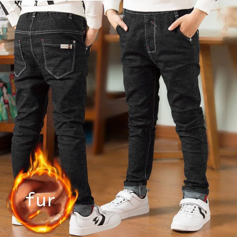 Boy's Solid Color Denim Fleece Jeans- GlamzLife
