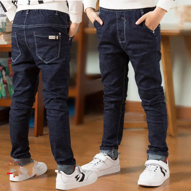 Boy's Solid Color Denim Fleece Jeans- GlamzLife