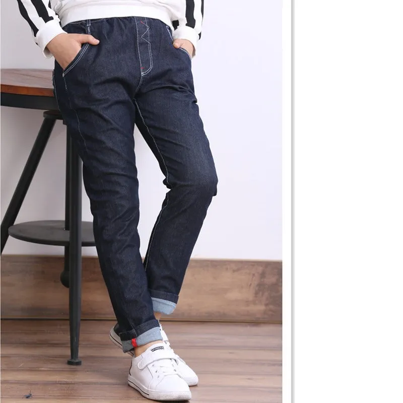 Boy's Solid Color Denim Fleece Jeans- GlamzLife