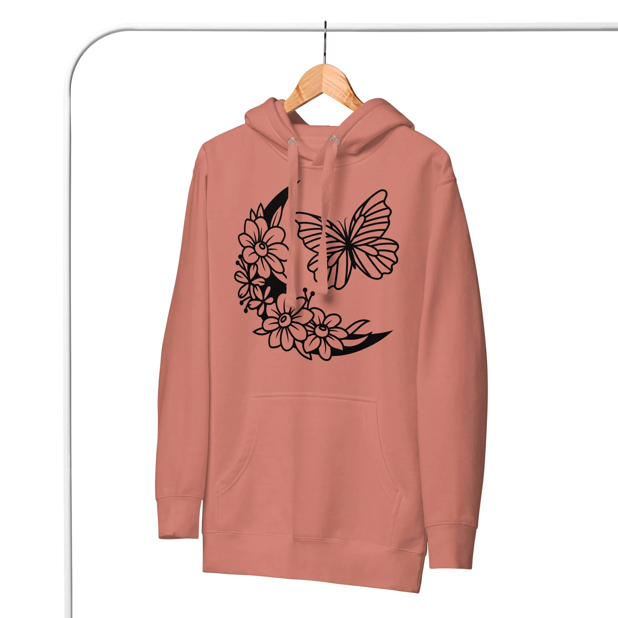 Celestial Moon & Butterfly Design Hoodie – Embrace Comfort & Style, lioness-love