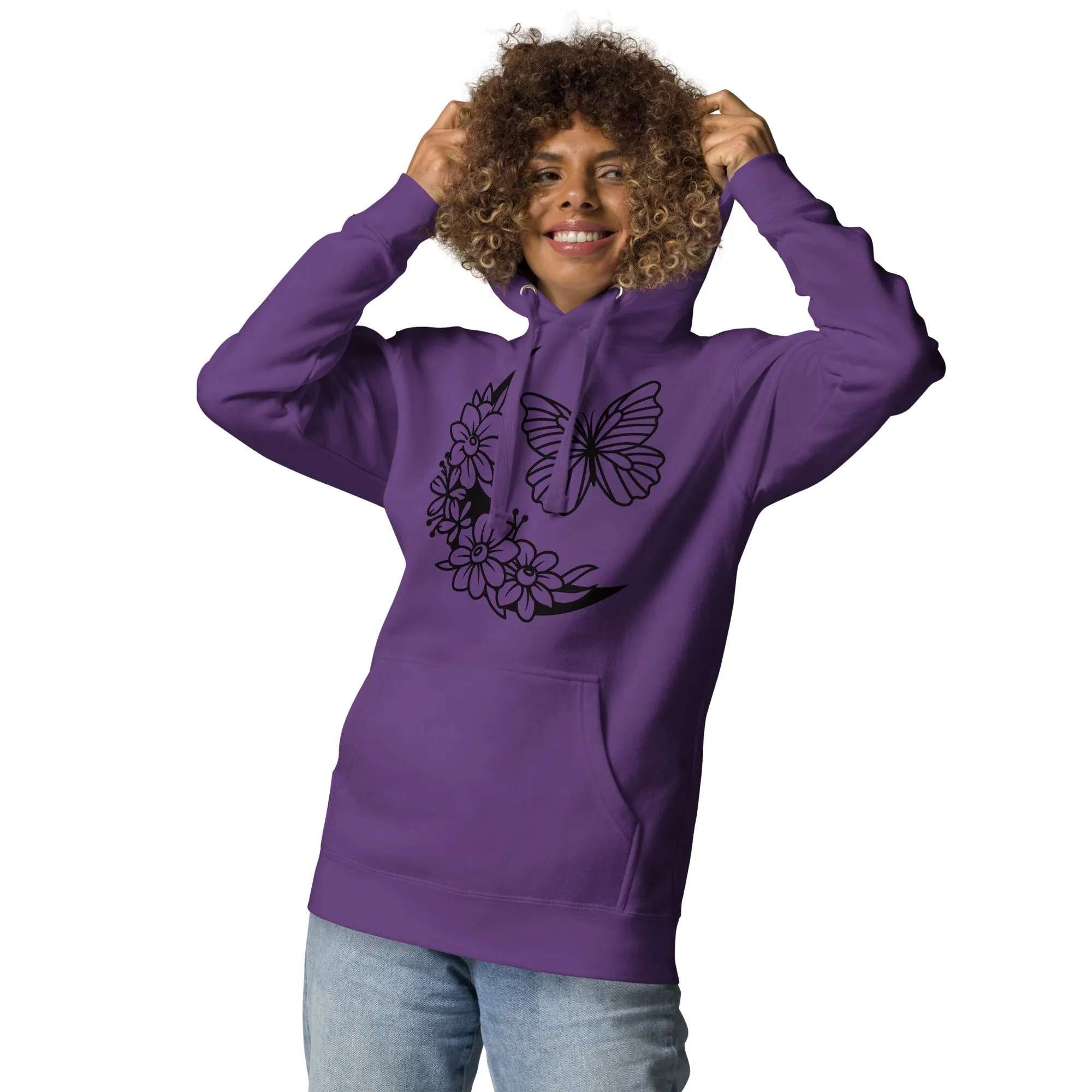 Celestial Moon & Butterfly Design Hoodie – Embrace Comfort & Style, lioness-love