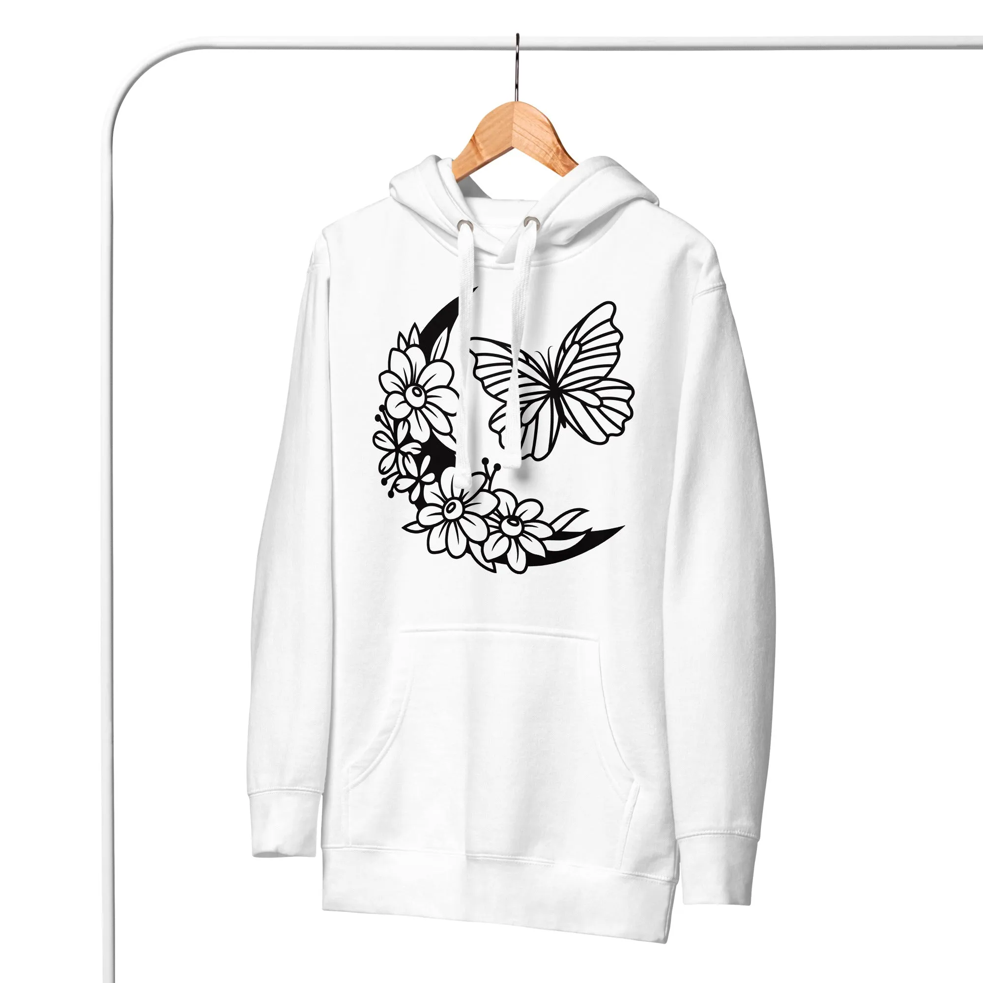 Celestial Moon & Butterfly Design Hoodie – Embrace Comfort & Style, lioness-love