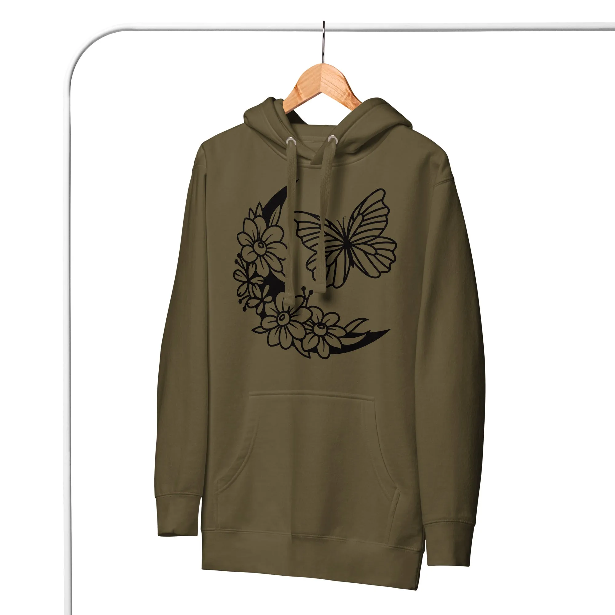 Celestial Moon & Butterfly Design Hoodie – Embrace Comfort & Style, lioness-love