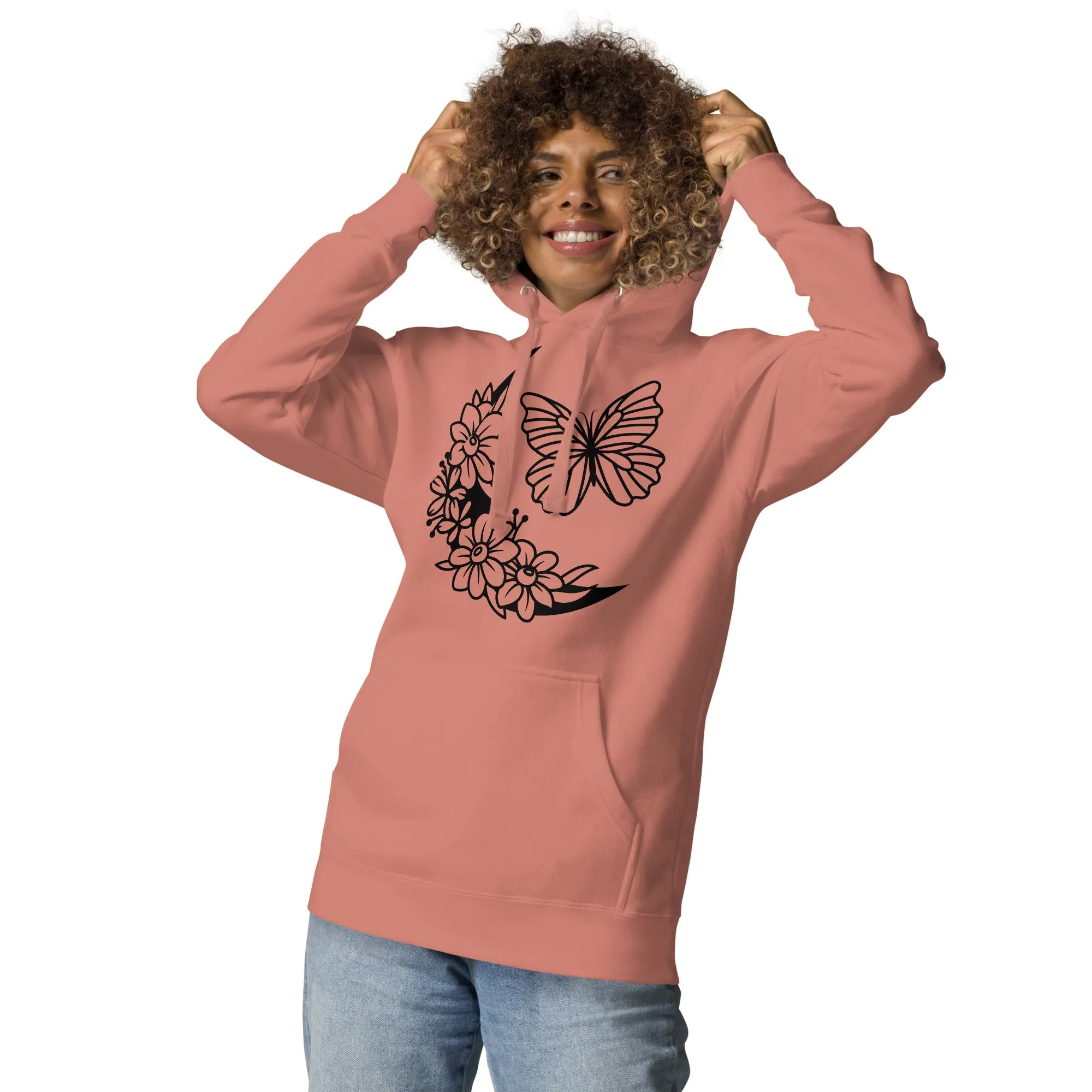 Celestial Moon & Butterfly Design Hoodie – Embrace Comfort & Style, lioness-love