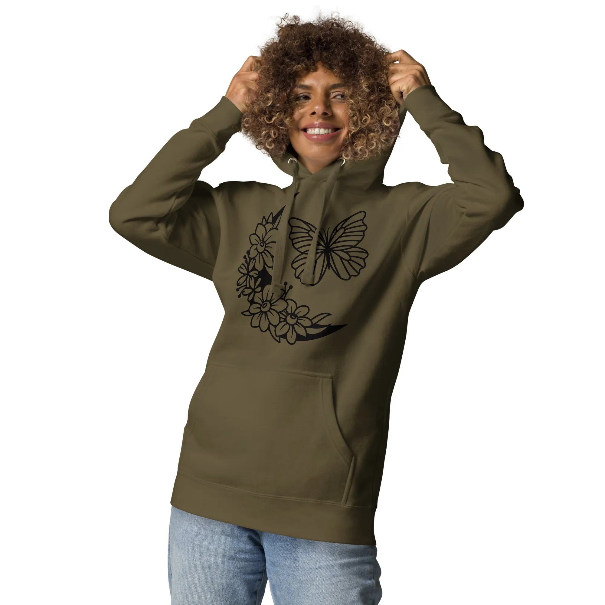 Celestial Moon & Butterfly Design Hoodie – Embrace Comfort & Style, lioness-love