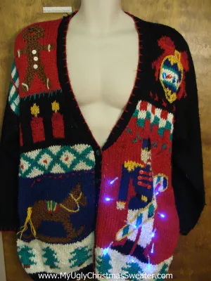 Crazy 80s Light Up Ugly Xmas Sweater with Nutcracker