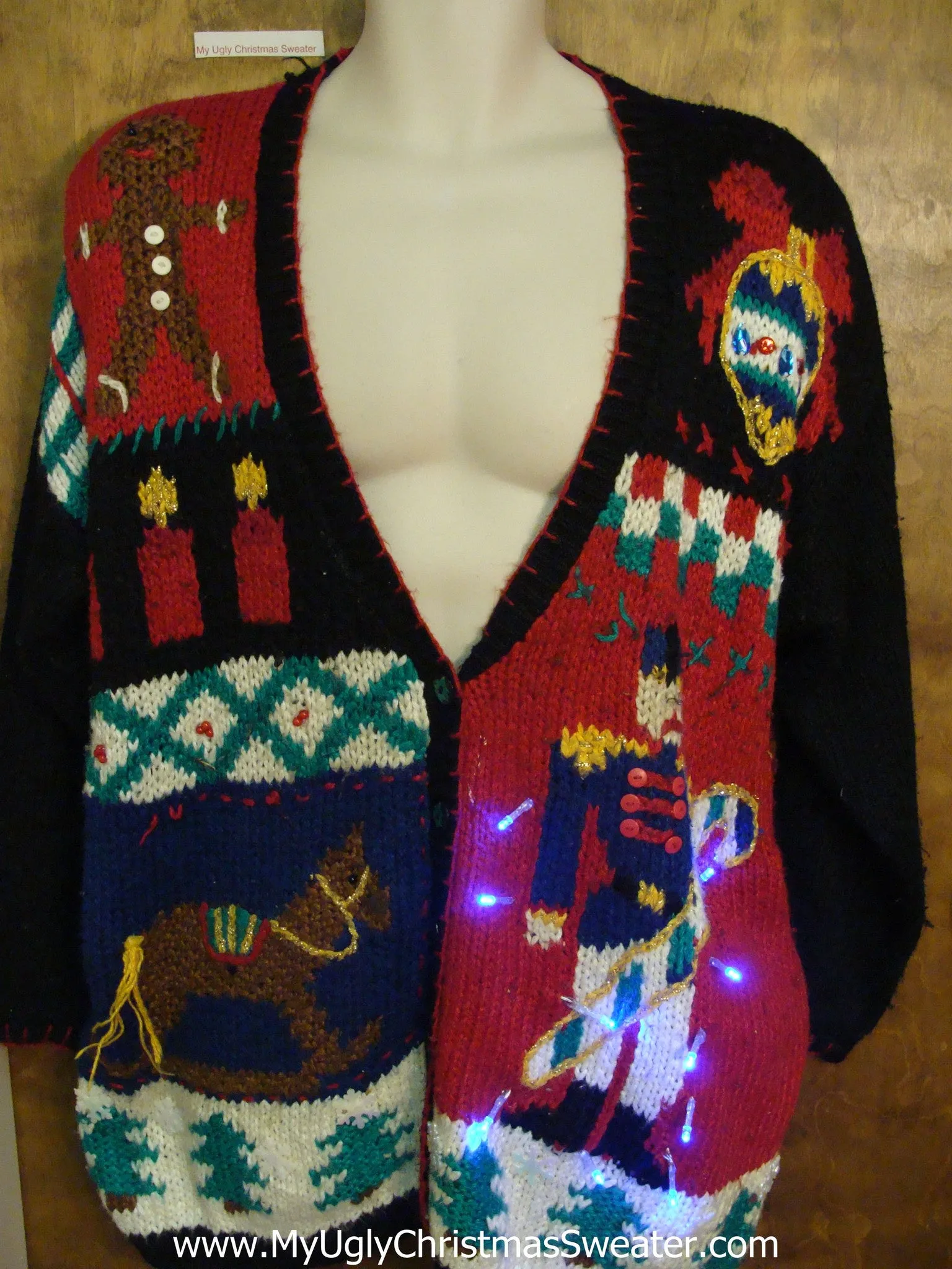 Crazy 80s Light Up Ugly Xmas Sweater with Nutcracker