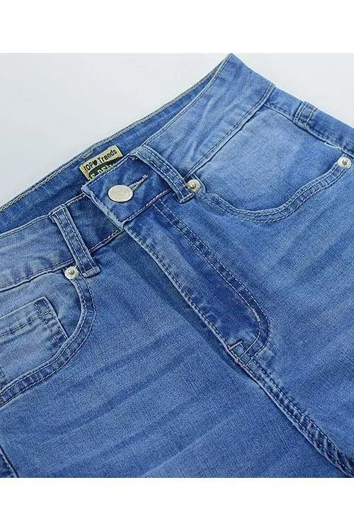 Elastic Ripped Cutout Cuff Washed Jeans