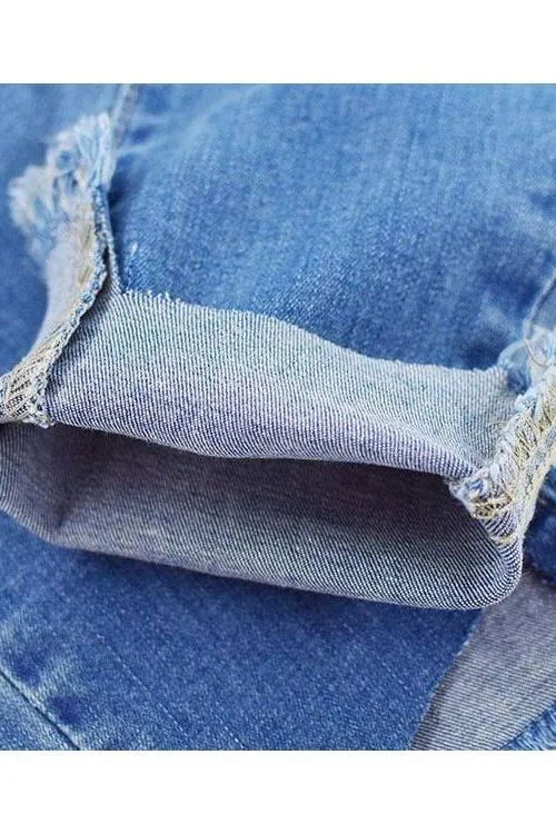 Elastic Ripped Cutout Cuff Washed Jeans