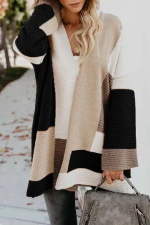 Florcoo Loose Geometric Color Matching Sweater Cardigan(2 Colors)