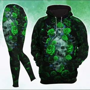 Green Rose Skull Gothic Artwork Combo Hoodie and Leggings