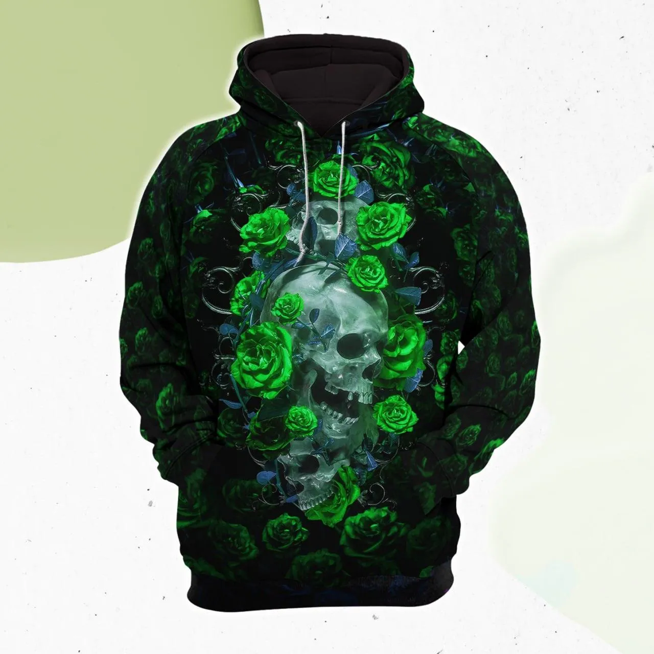 Green Rose Skull Gothic Artwork Combo Hoodie and Leggings