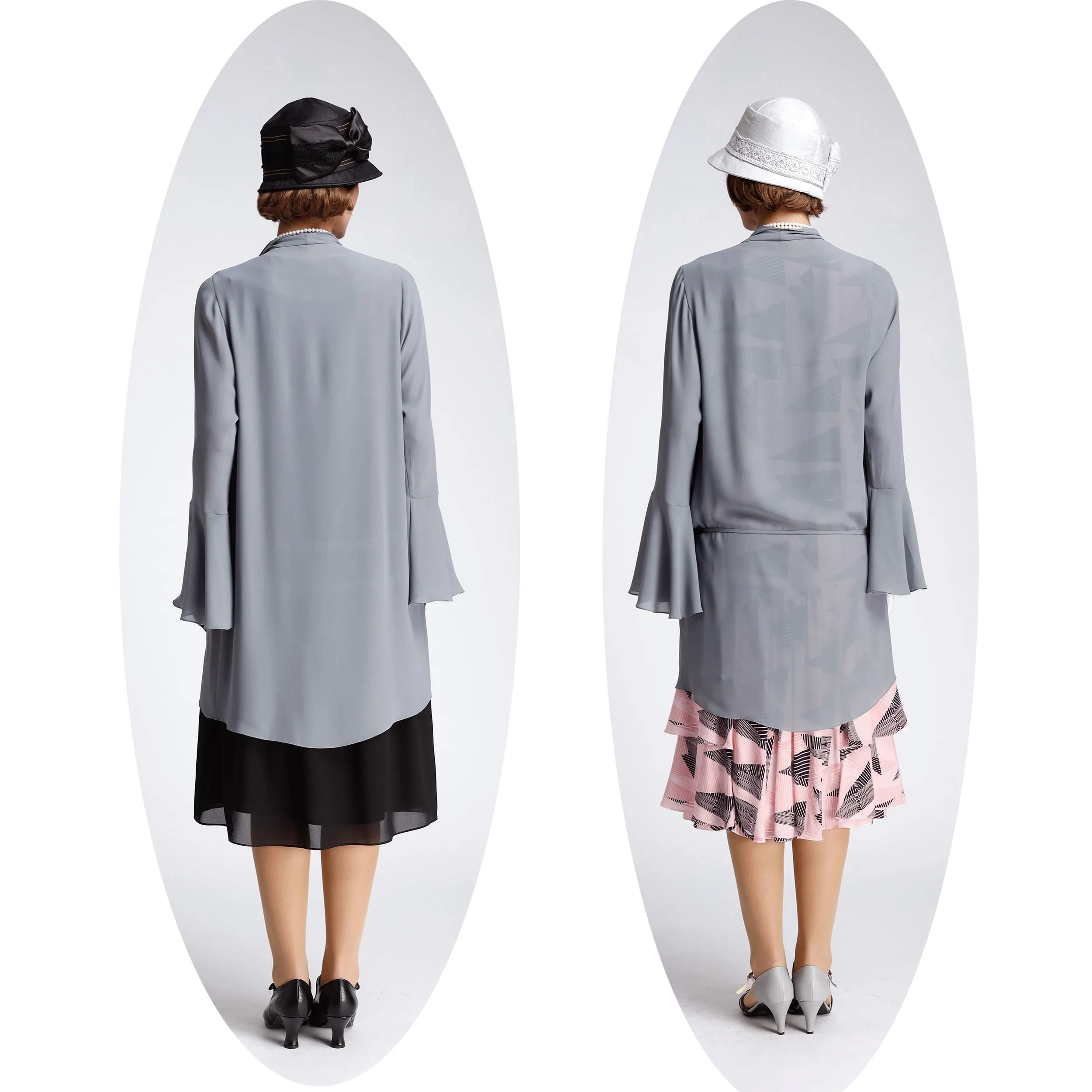 Grey cardigan made of chiffon with cascade collar