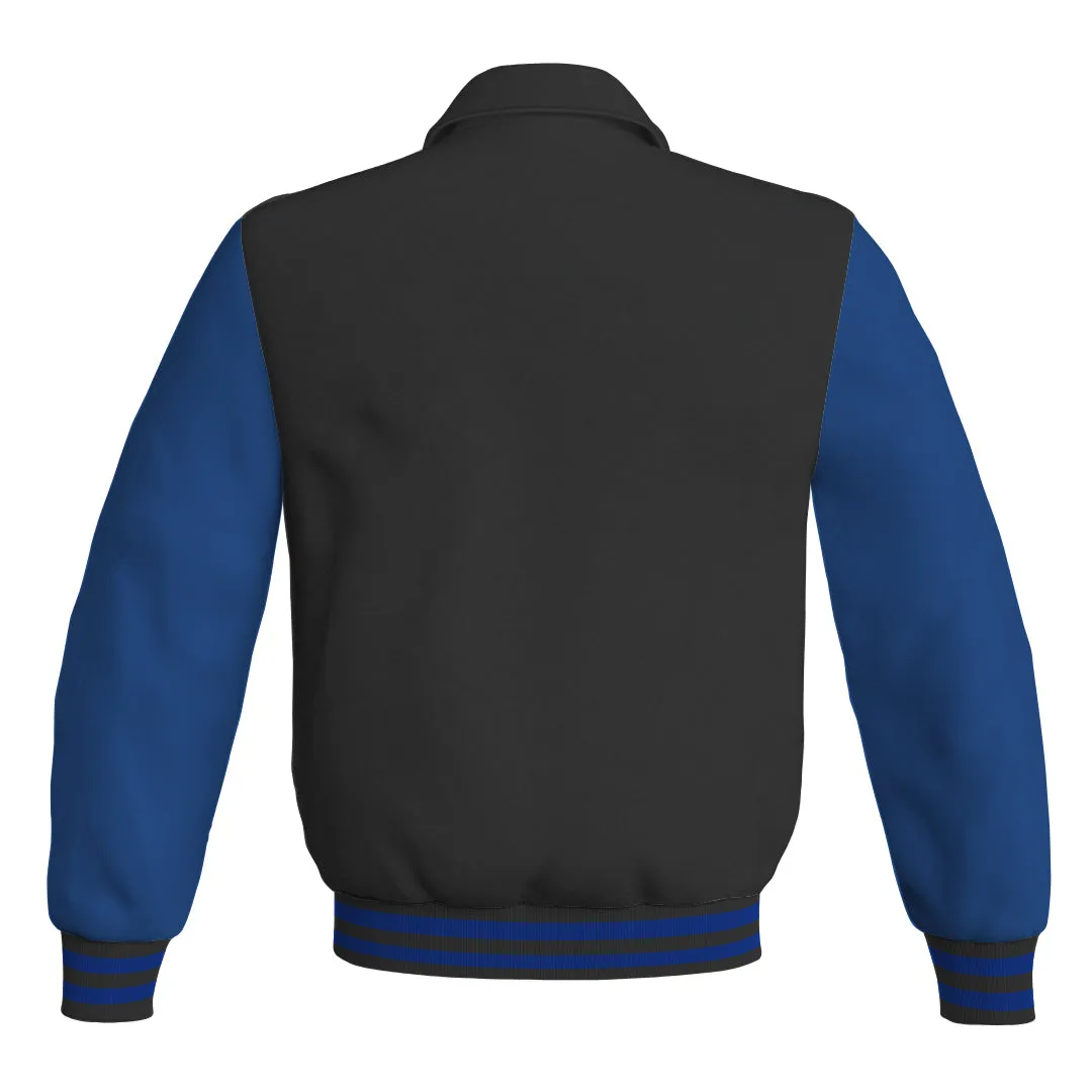 Letterman Varsity Classic Jacket Black Body and Blue Leather Sleeves