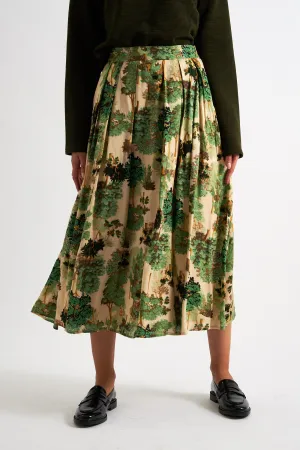 Lizea Forest Scape Print Midi Skirt - Green