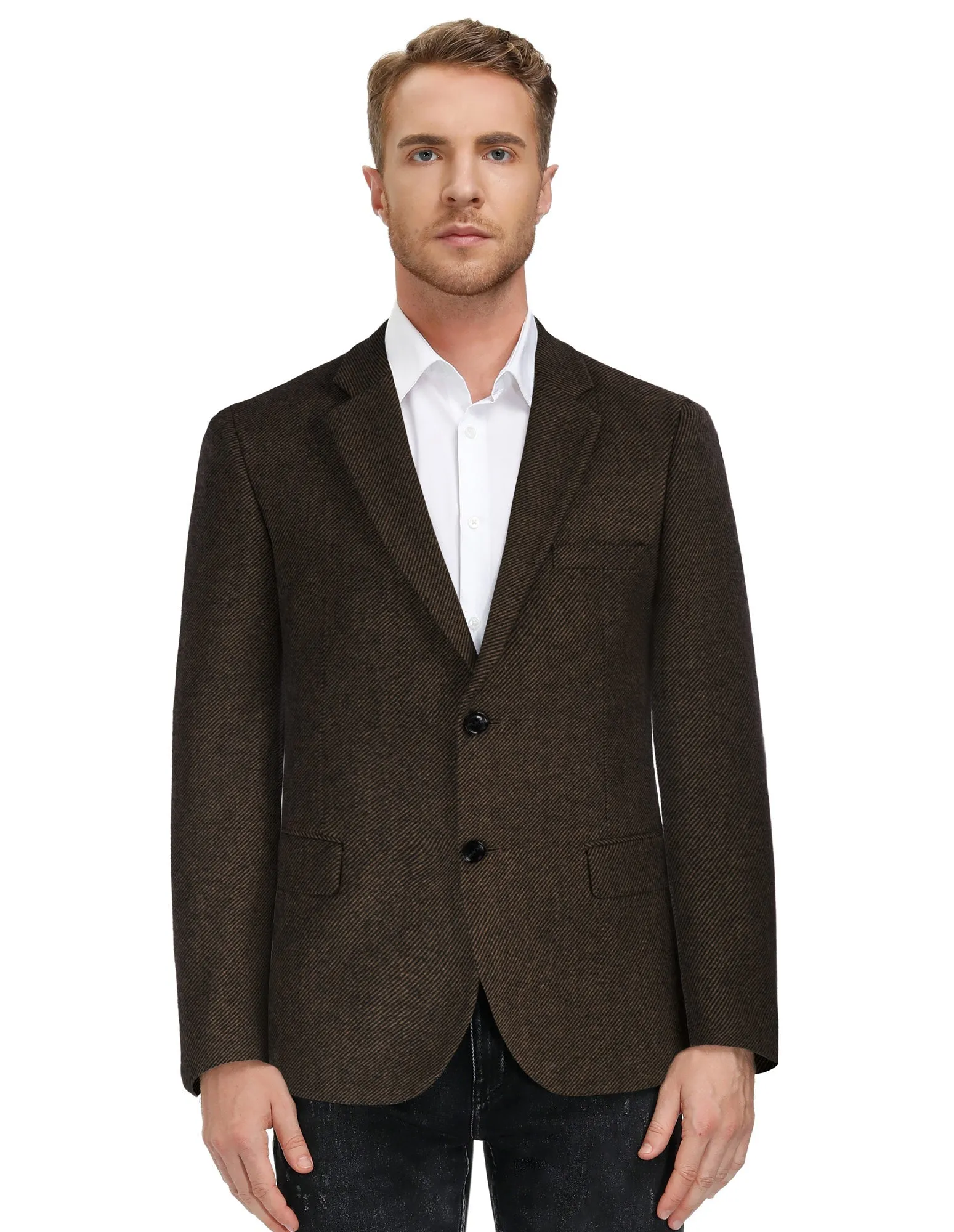 Men Two Buttons Blazer Coat Long Sleeve Notch Lapel Wool Blends Casual Coat