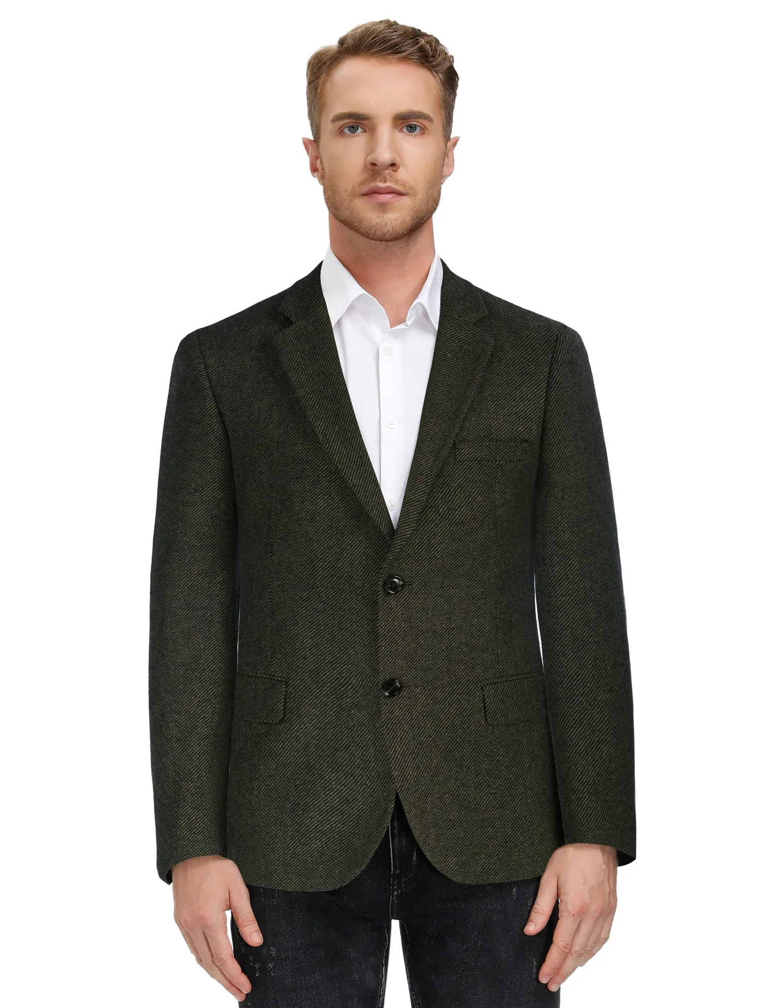 Men Two Buttons Blazer Coat Long Sleeve Notch Lapel Wool Blends Casual Coat