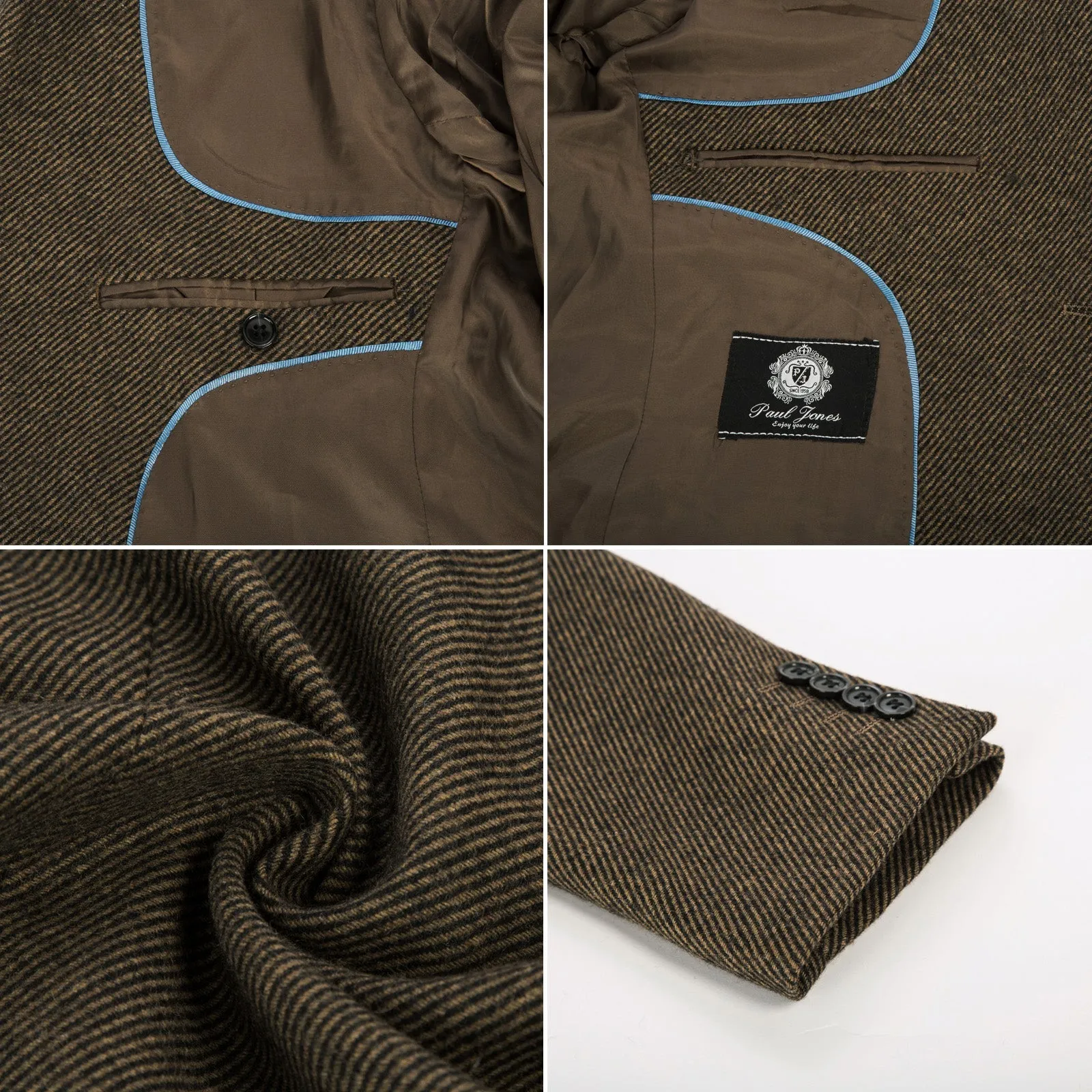 Men Two Buttons Blazer Coat Long Sleeve Notch Lapel Wool Blends Casual Coat