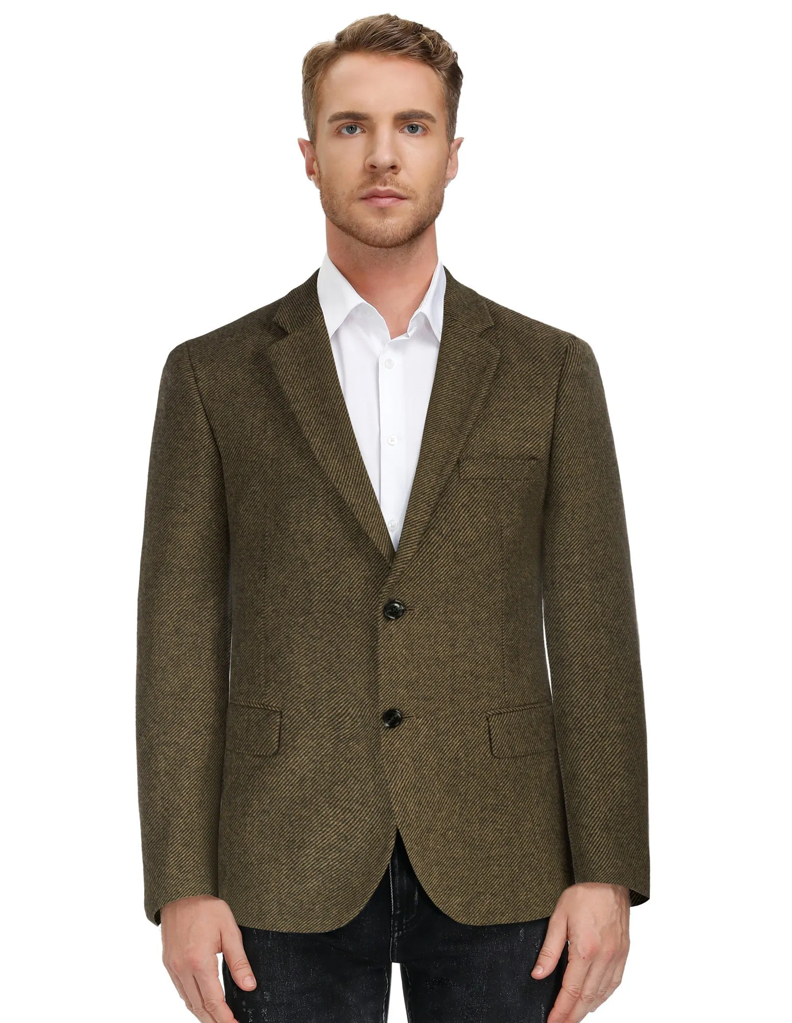 Men Two Buttons Blazer Coat Long Sleeve Notch Lapel Wool Blends Casual Coat