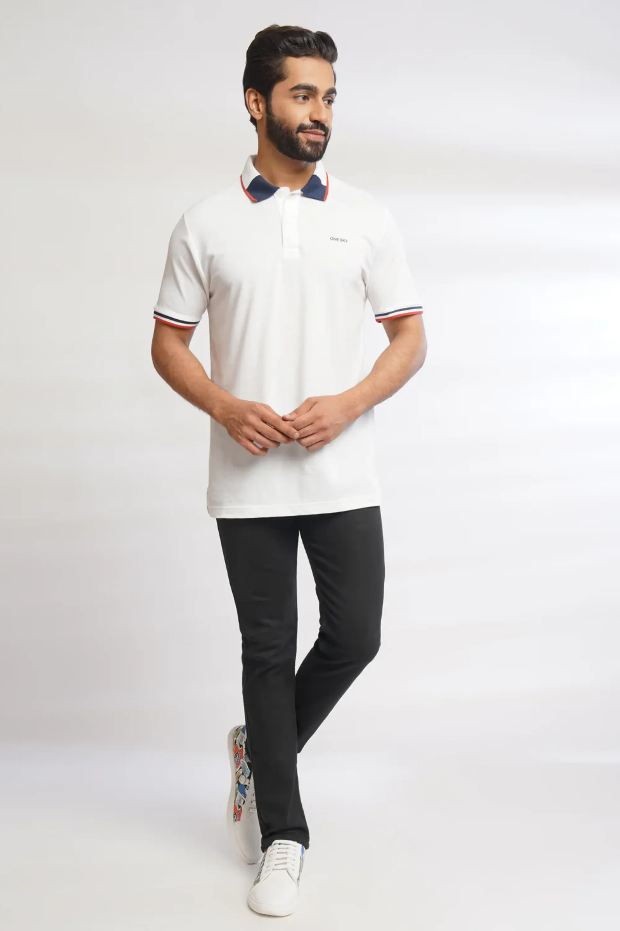 Men White Pure Cotton Polo T-Shirt
