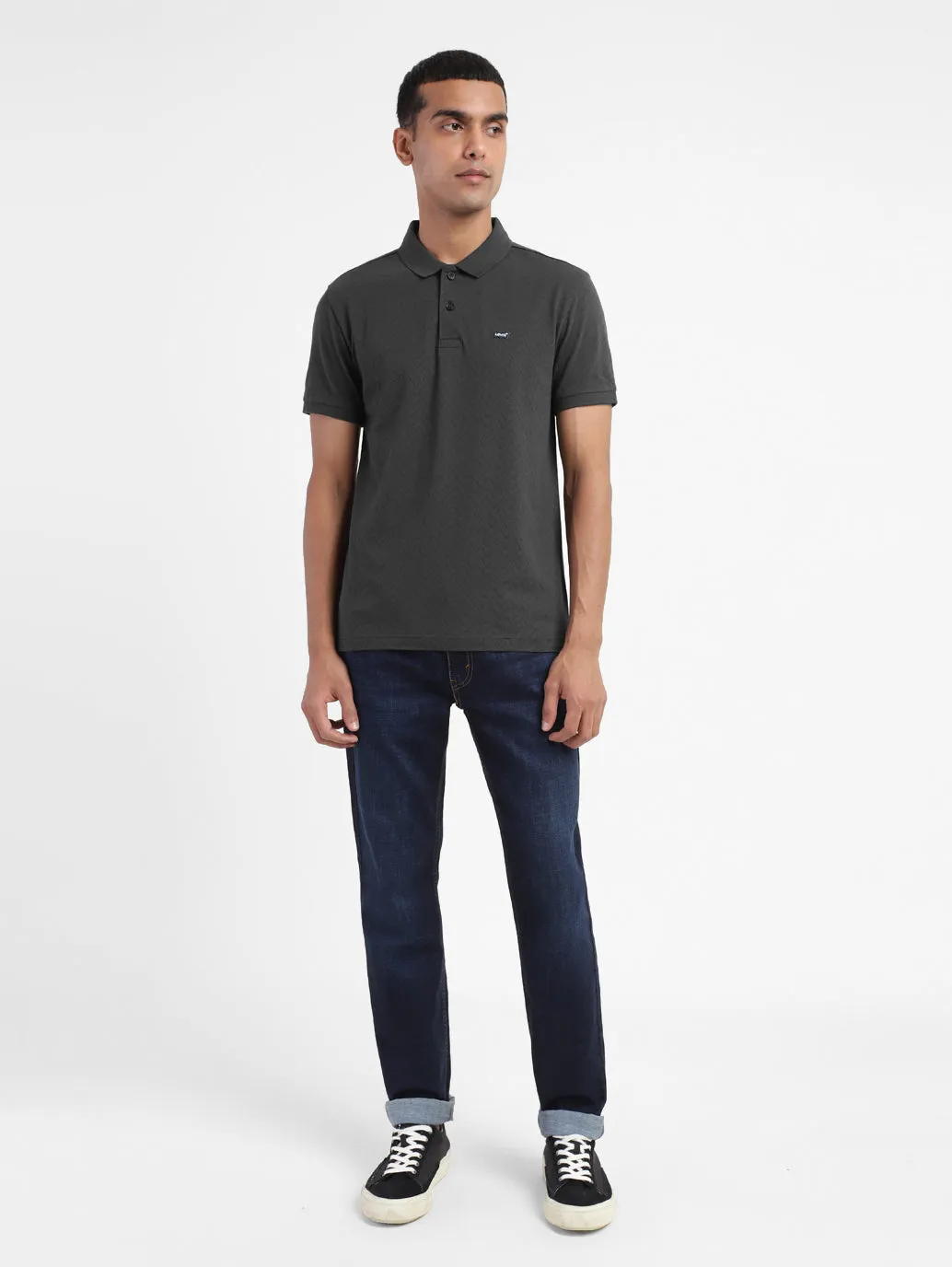 Men's Self Design Polo Collar T-Shirt
