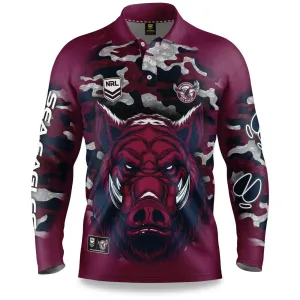 NRL 2021 Long Sleeve Outback Polo Tee Shirt - Manly Sea Eagles - Adult