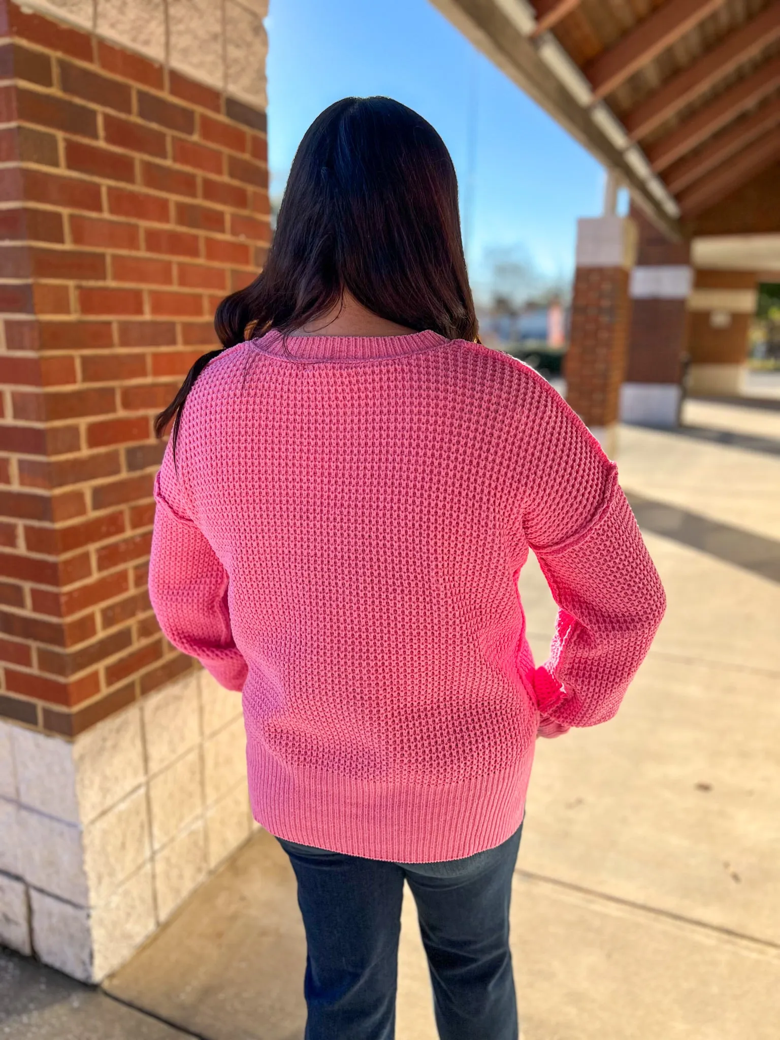 On The Lookout Pink Oversized Knit Long Sleeve Sweater (R)