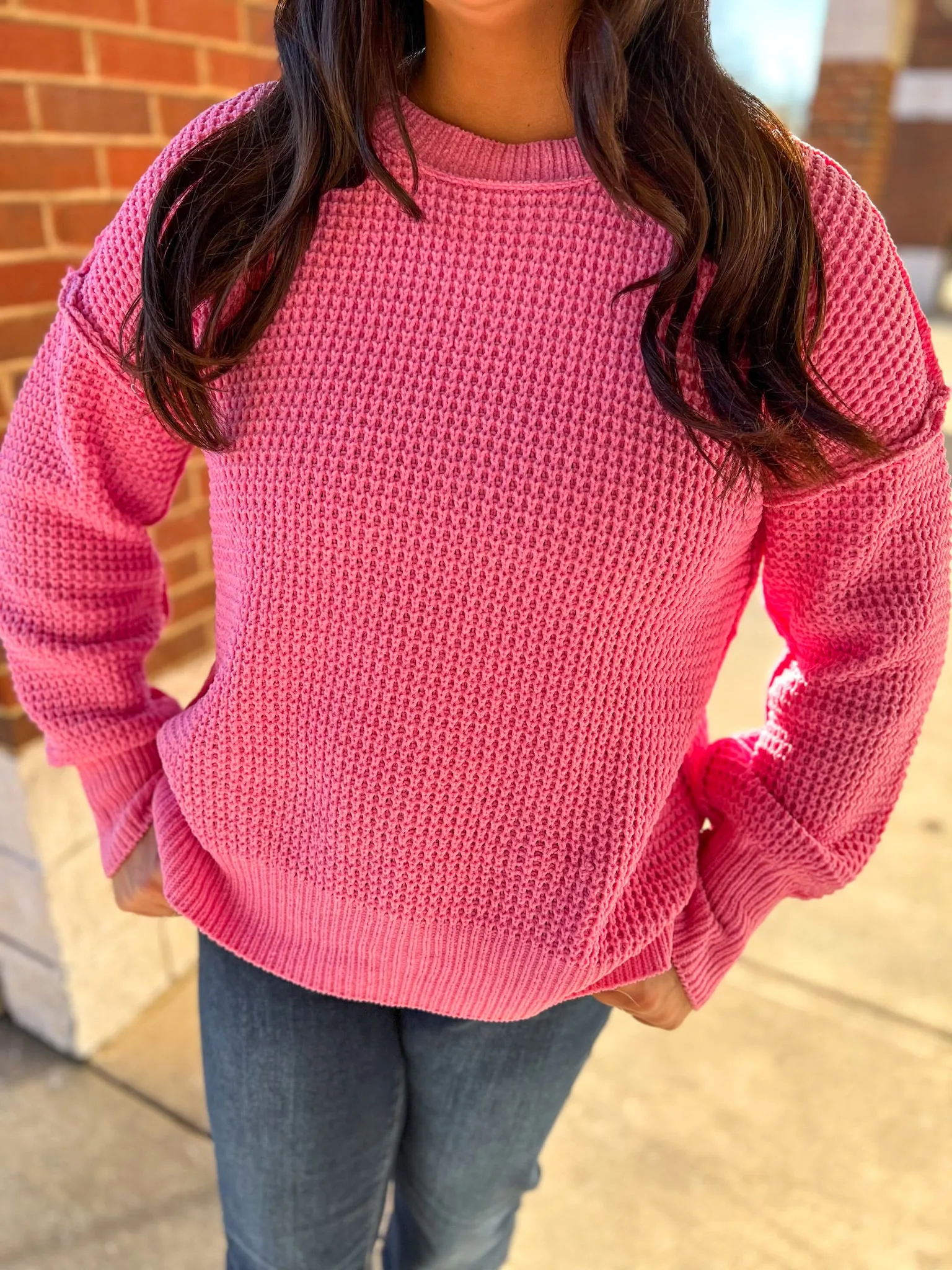 On The Lookout Pink Oversized Knit Long Sleeve Sweater (R)